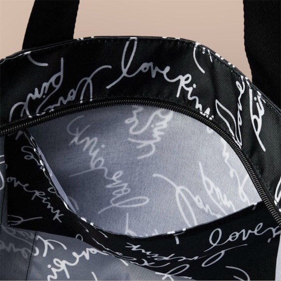 Victoria's Secret PINK Black/White Script Logo Tote-Weekender Bag - Picture 3 of 5
